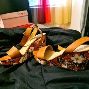 Brown Floral Wedges
